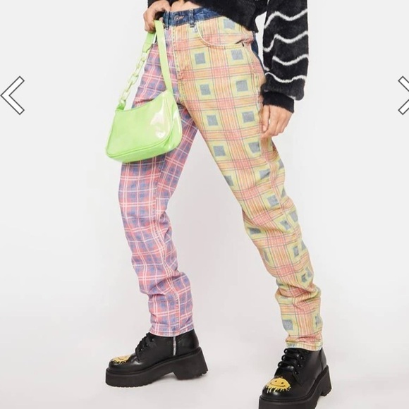 NWT Ragged Jeans Hot Rod Jean Mixed Check Mom Jeans. Size 32 - Picture 1 of 14